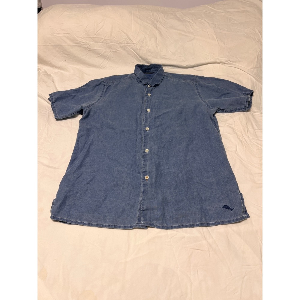 Tommy Bahama Relax Mens Blue 100% Linen Short Sleeve Button Down Shirt XL